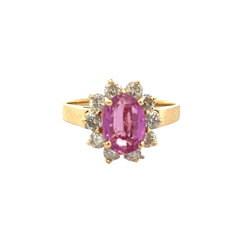 Engagement rings with faceted citrine for shine -Pink Sapphire and Diamond Ring in 18k Yellow Gold