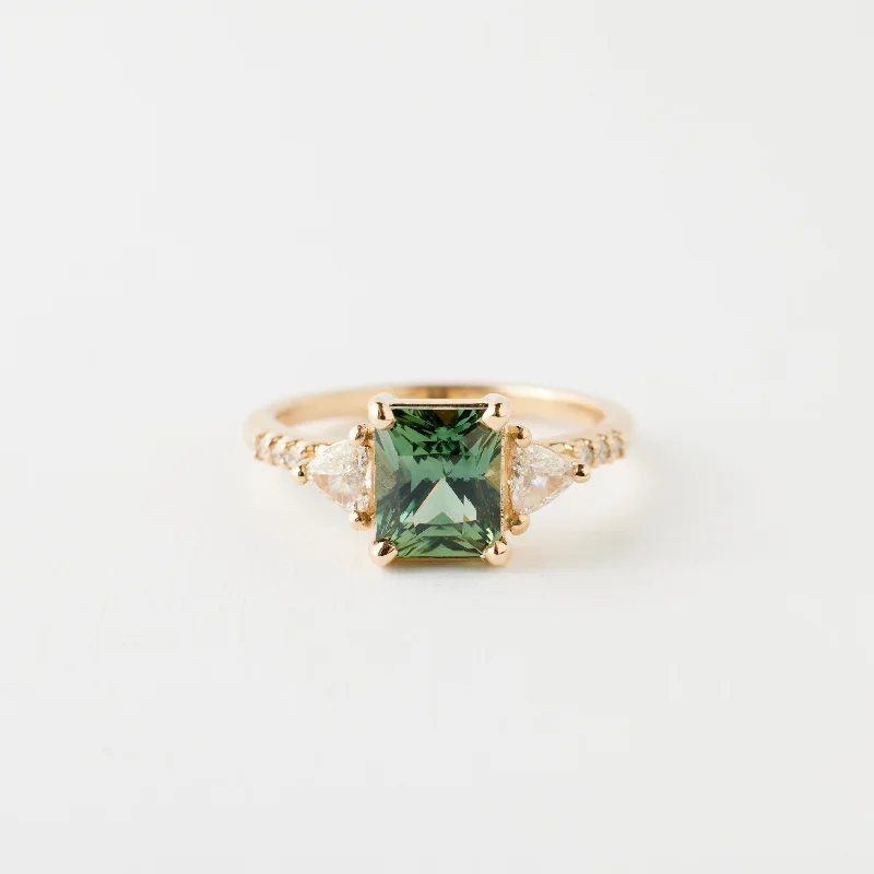 Engagement rings with east-west moonstone settings -Portia Ring - 2.06 Carat Green-Teal Radiant Sapphire