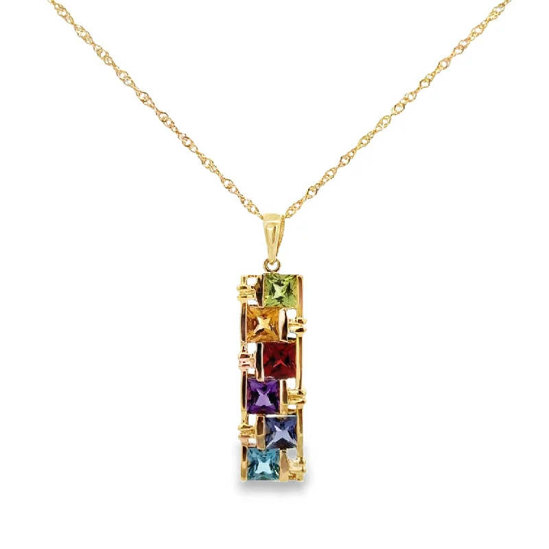 Engagement rings with rough opal for texture -Rectangular Multigem Pendant in Yellow Gold