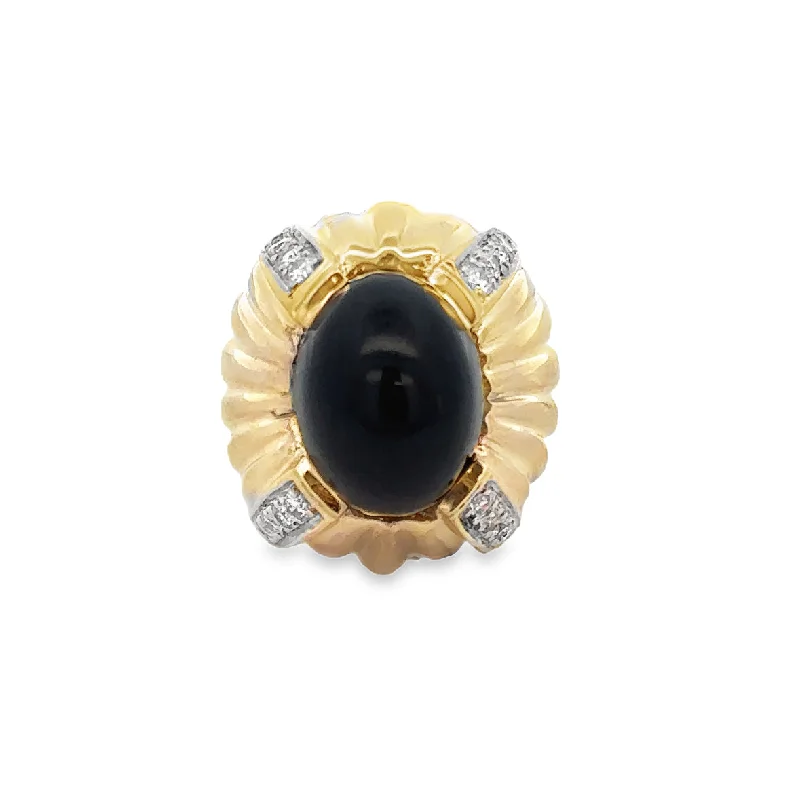 Engagement rings with halo of vibrant citrine -Statement Vintage Onyx and Diamond Ring in Yellow Gold