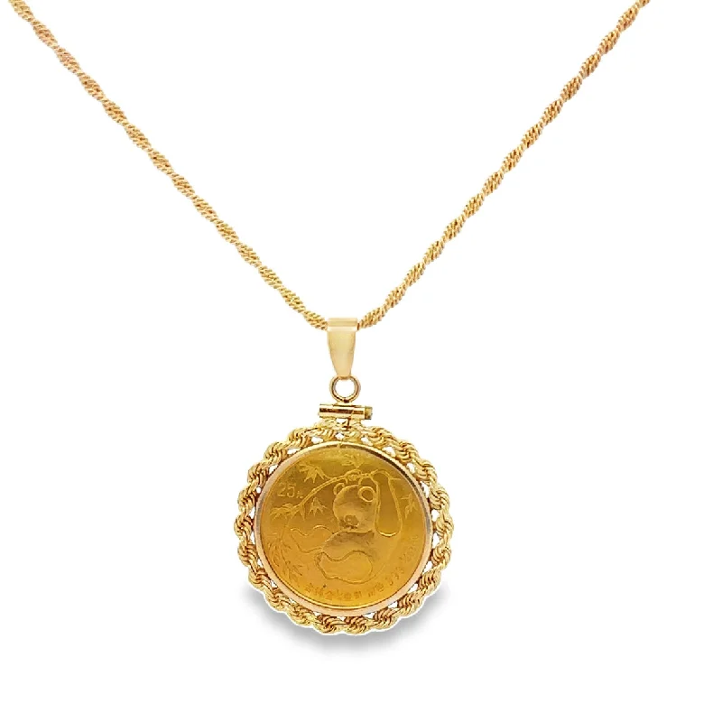 Custom engagement rings with engraved floral bands -Vintage 1985 Panda Coin Pendant in Yellow Gold