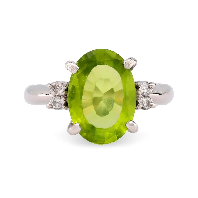 Engagement rings with east-west moonstone settings -Vintage 3.40 carat peridot diamond platinum cocktail ring