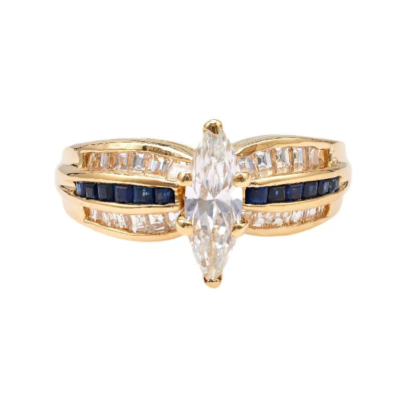 Engagement rings with sleek emerald-cut jade stones -Vintage Black Starr and Frost Diamond Sapphire 18k Yellow Gold Ring