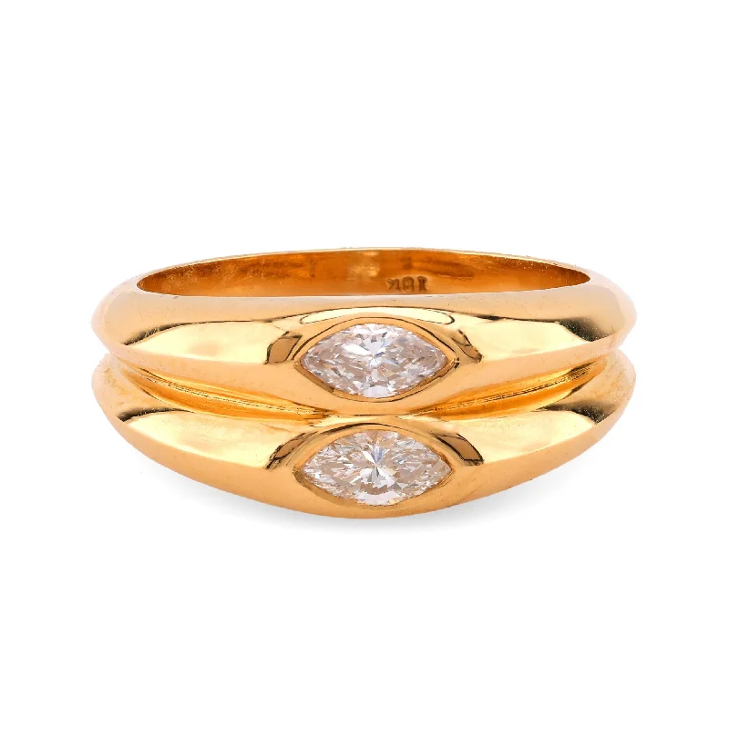 Gold engagement rings with pear-cut sapphire gems -Vintage Diamond 18K Yellow Gold Dual Layer Ring