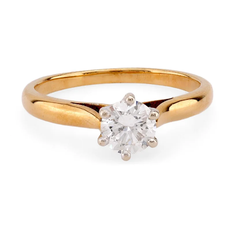 Engagement rings with classic pave garnet bands -Vintage French Diamond 18K Yellow Gold Solitaire Engagement Ring