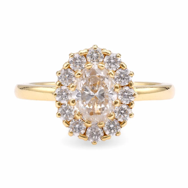 Engagement rings with carved moonstone band patterns -Vintage Inspired Diamond 18K Yellow Gold Cluster Ring