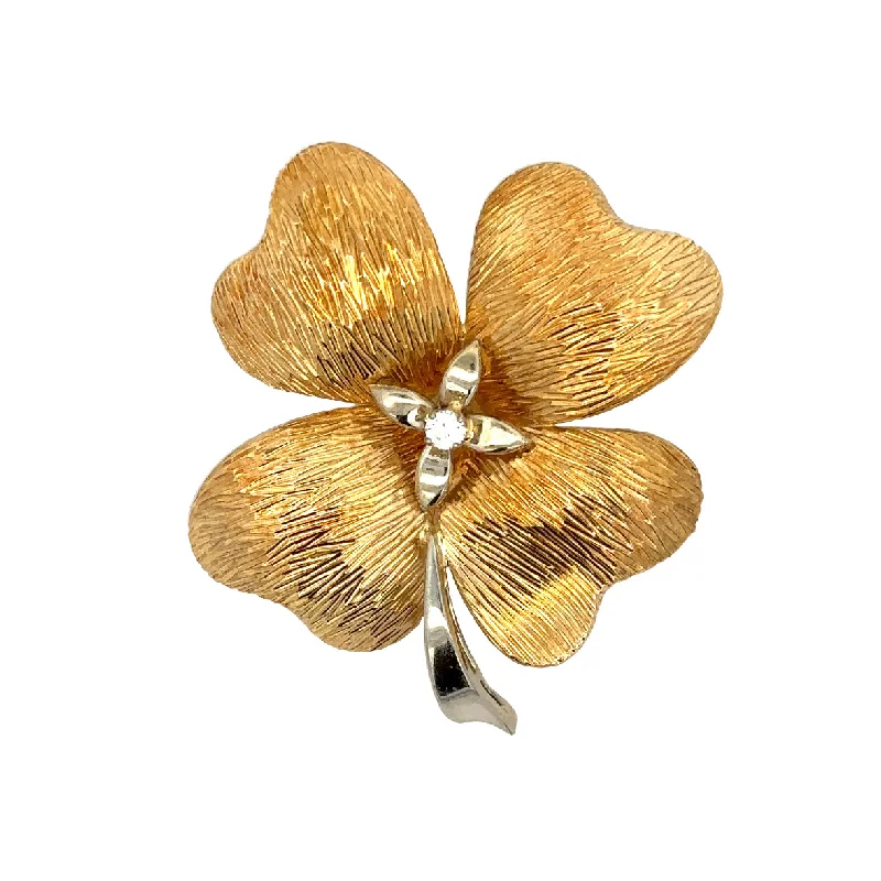 Engagement rings with radiant-cut peridot for green -Vintage Mid-century Flower Brooch in 18k Gold