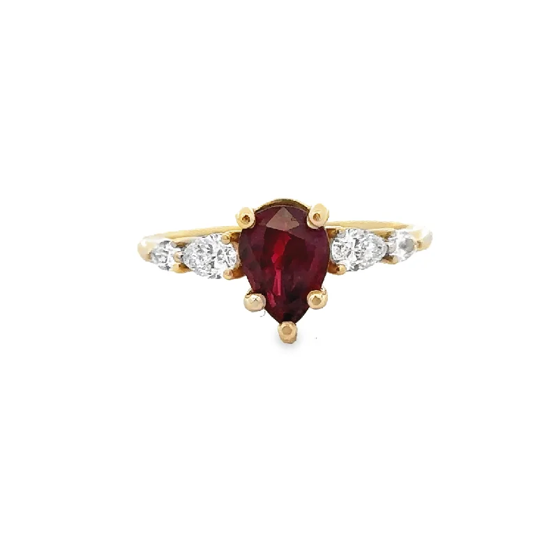 Engagement rings with heart-shaped garnet for love -Vintage Ruby and Diamond Ring in Yellow Gold