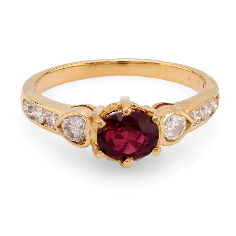 Engagement rings with pearl accents for elegance -Vintage ruby diamond 18k yellow gold ring