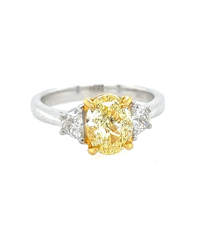 Engagement rings with asymmetrical halo of jade -Fancy Yellow Diamond Ring