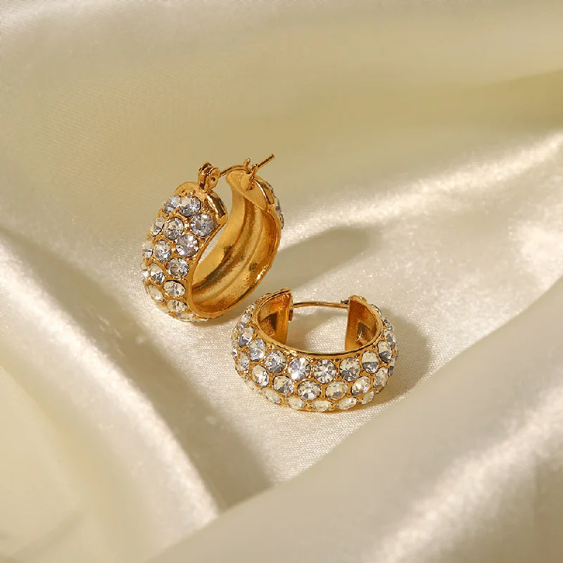 Drop Earrings for Office Wear -18k Gold Plated Drop Earrings with White Diamonds