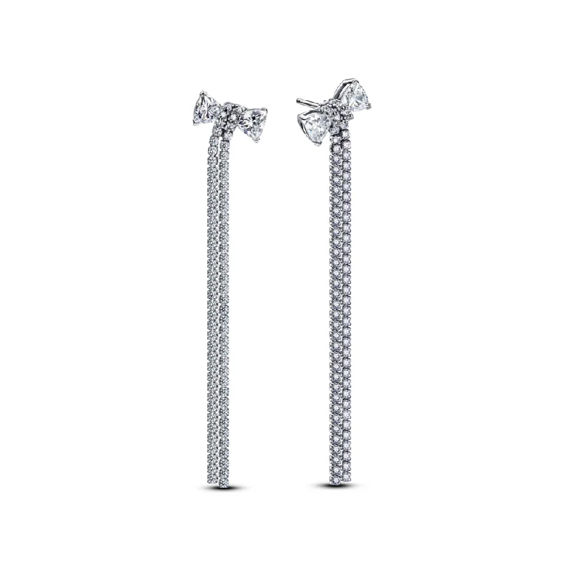 Square Drop Earrings for Modern -Pavé Bow Drop Earrings