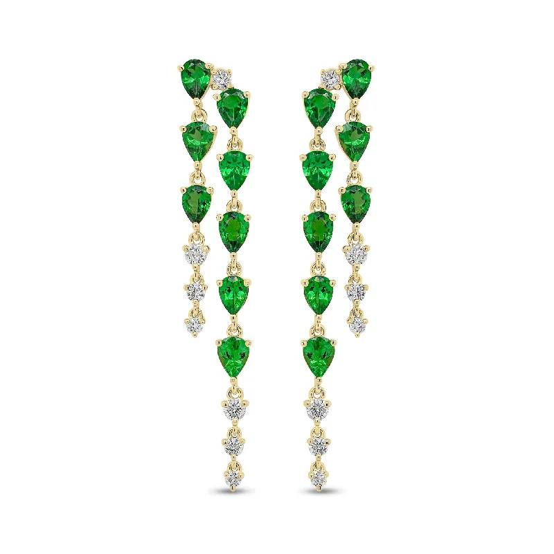 Studded Drop Earrings with Gemstones -Tsavorite & Diamond Double Drop Earrings