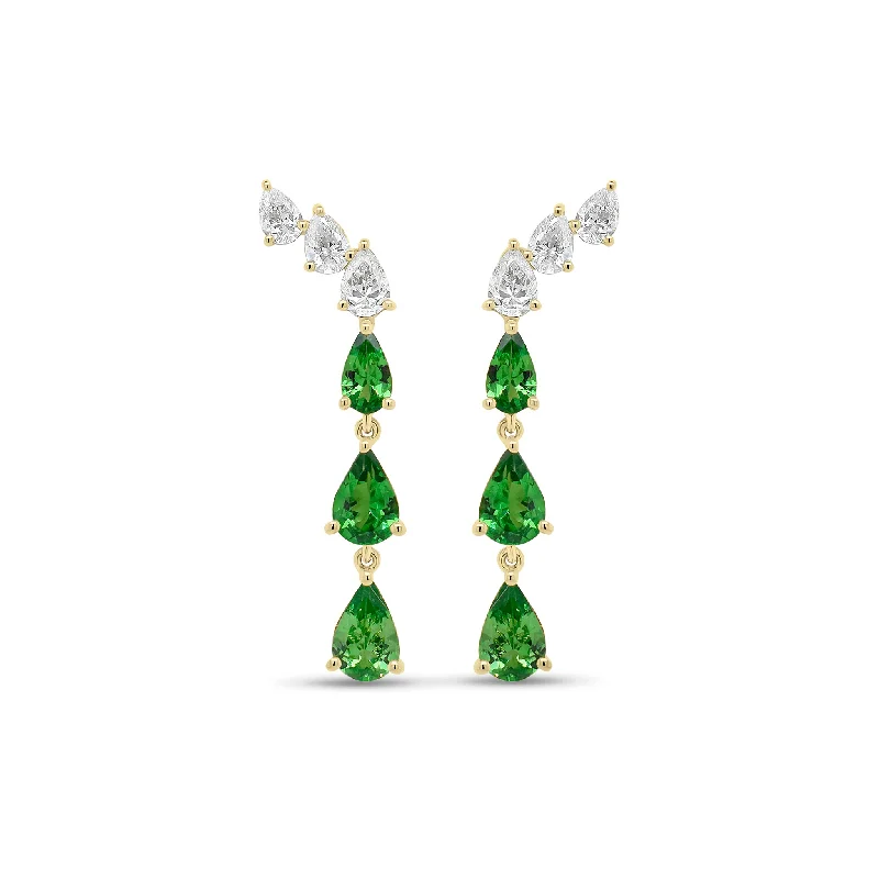 Detachable Drop Earrings with Charms -Tsavorite & Diamond Drop Earrings