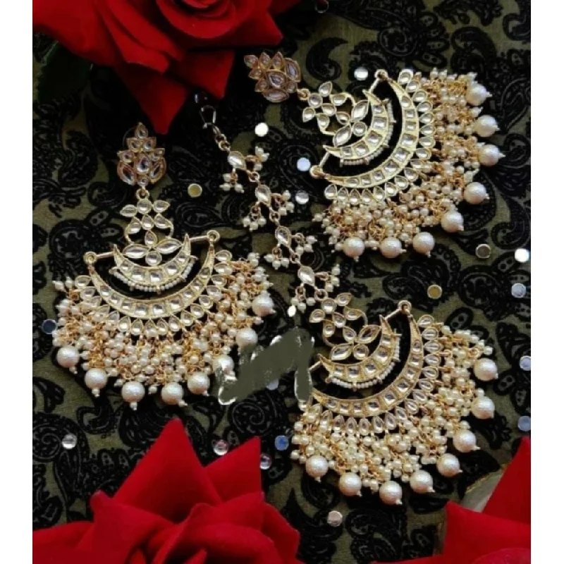 Drop Earrings with Abstract Designs -Akruti Collection Gold Plated Dangler Earrings With Maangtikka