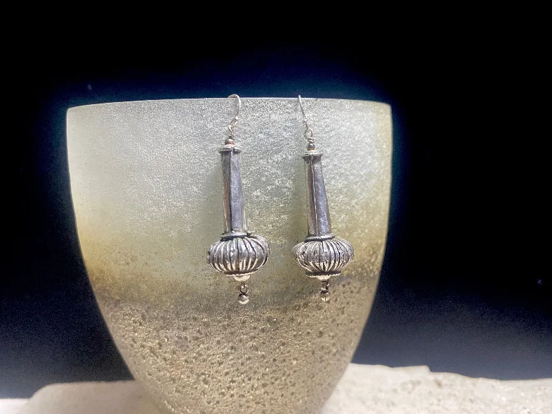 Retro Drop Earrings for Nostalgia -Antique Silver Drop Earrings - The Protective Gada