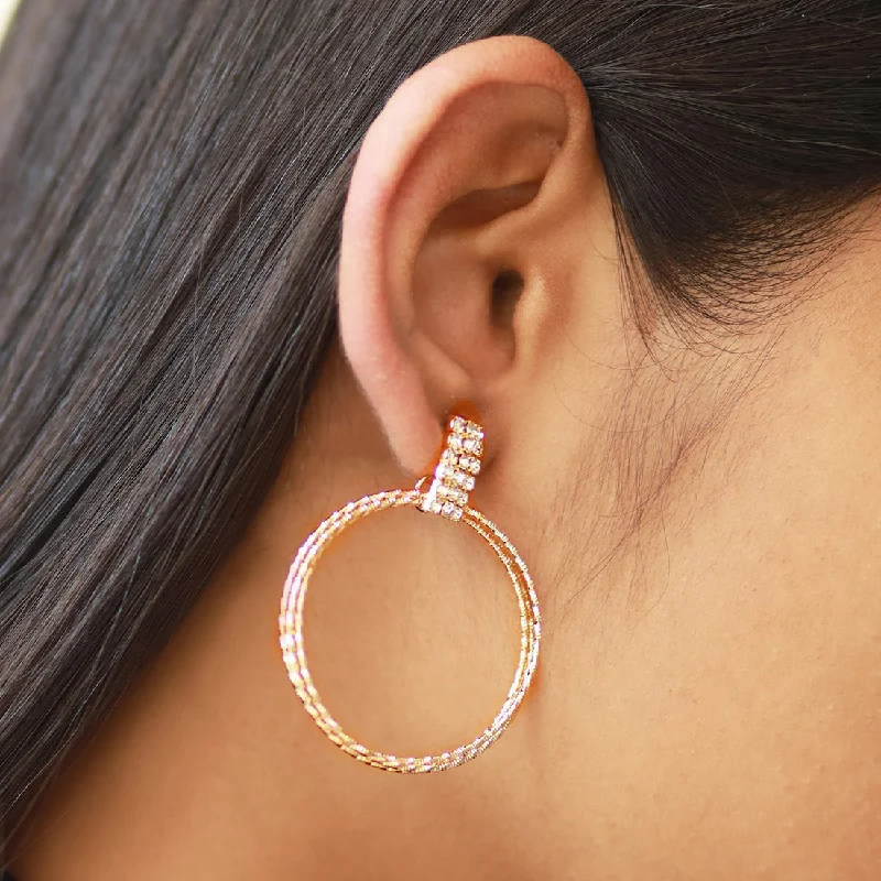 Drop Earrings with Infinity Symbols -Ayesha Contemporary Diamante Studded Bar & Metallic Circular Drop Earrings