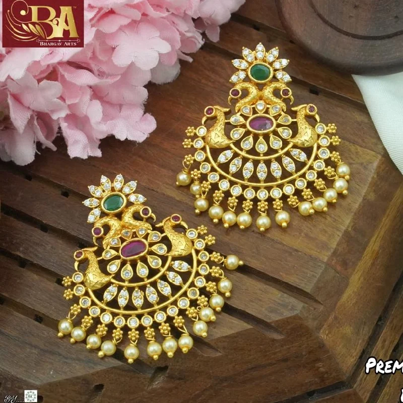 Gemstone Drop Earrings for Color -Bhargav Arts Gold Plated Pota Stone Dangler Earrings