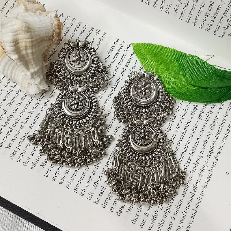 Punk Drop Earrings with Spikes -Bhavi Jewels Oxidised Plated Dangler Earrings