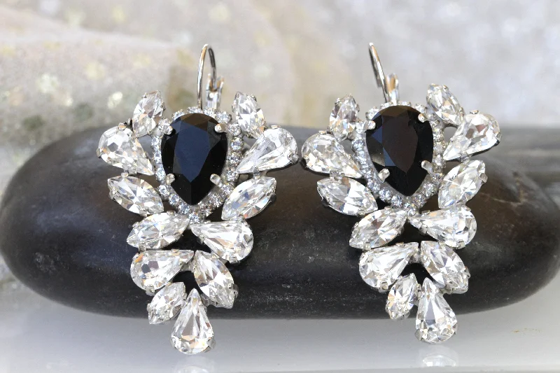 Nickel Free Drop Earrings for Safety -BLACK CLUSTER DROP Earrings