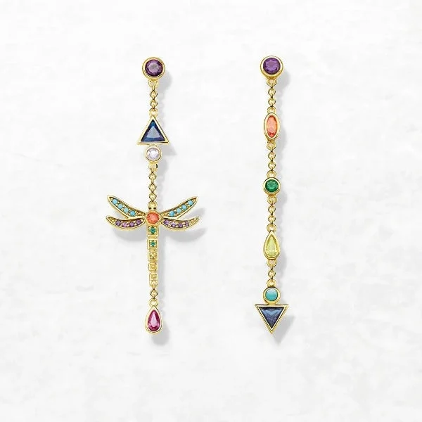 Drop Earrings with Filigree Work -Colorful Dragonfly Drop Earrings - European Style Playful Fine Jewelry for Women, 925 Sterling Silver Bohemian Gift