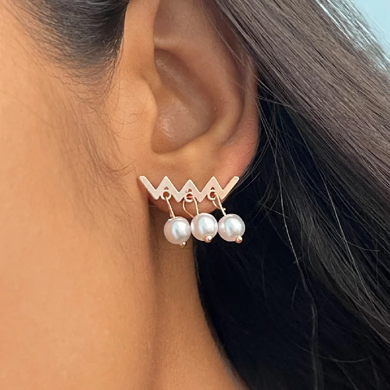 Drop Earrings with Textured Surface -CONTEMPORARY CRISS-CROSS ROSE GOLD-TONED SHORT PEARL DROP EARRINGS