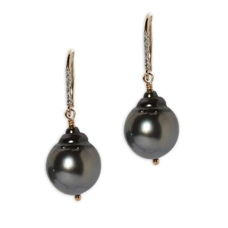 Clip On Drop Earrings for Non Pierced -Diamond Baroque Tahitian Pearl Drop Earrings