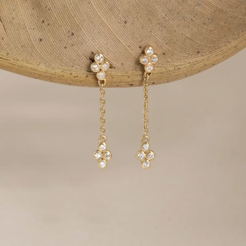 Drop Earrings for Work Attire -Diamond Clover Drop Earrings, Damaris