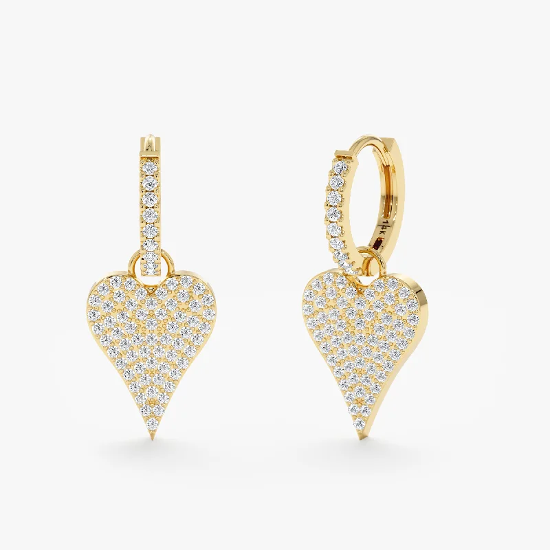 Drop Earrings for Beach Outfit -Diamond Heart Drop Earrings, Natalie