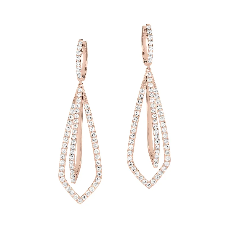 Drop Earrings with Hammered Finish -Diamond Geometric Drop Earrings