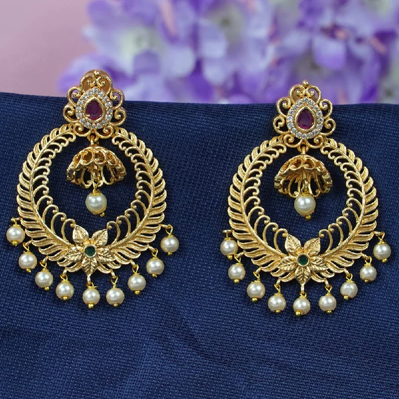 Drop Earrings for Evening Gown -Diksha Collection Gold Plated Pota Stone Dangler Earrings