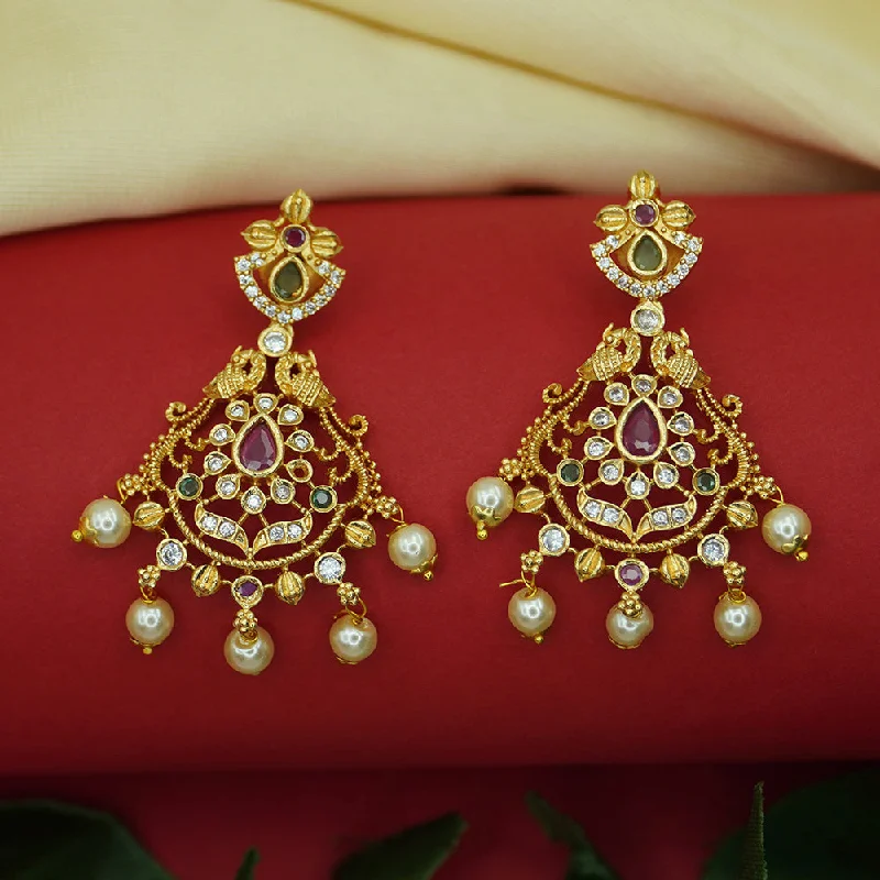 Drop Earrings with Vine Designs -Diksha Collection Gold Plated Pota Stone Dangler Earrings