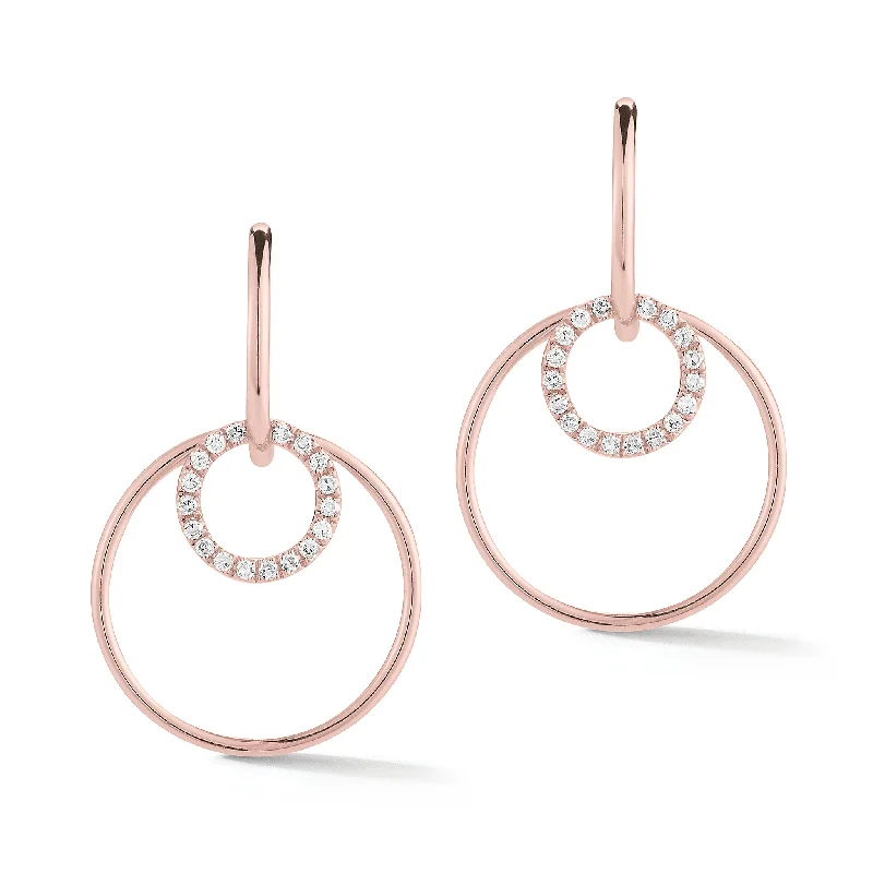 Drop Earrings with Textured Surface -Diamond Double Hoop Drop Earrings