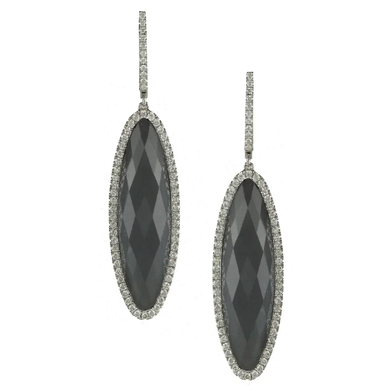 Tarnish Resistant Drop Earrings for Longevity -Hematite Drop Earrings with Diamonds