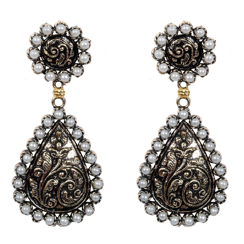 Star Shaped Drop Earrings for Charm -Ethnic Pearl Studded Antique Gold Drop Earrings