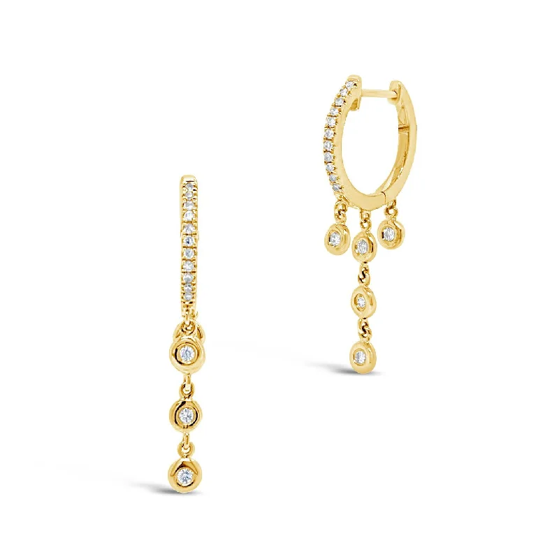 Drop Earrings with Etched Designs -Gold Huggie Earring with Diamond 5-Bezel Drop Earrings