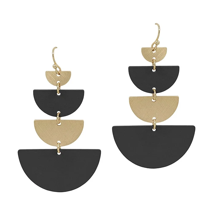 Drop Earrings with Filigree Work -Half Moon Gold & Black Drop Earrings- Final Sale