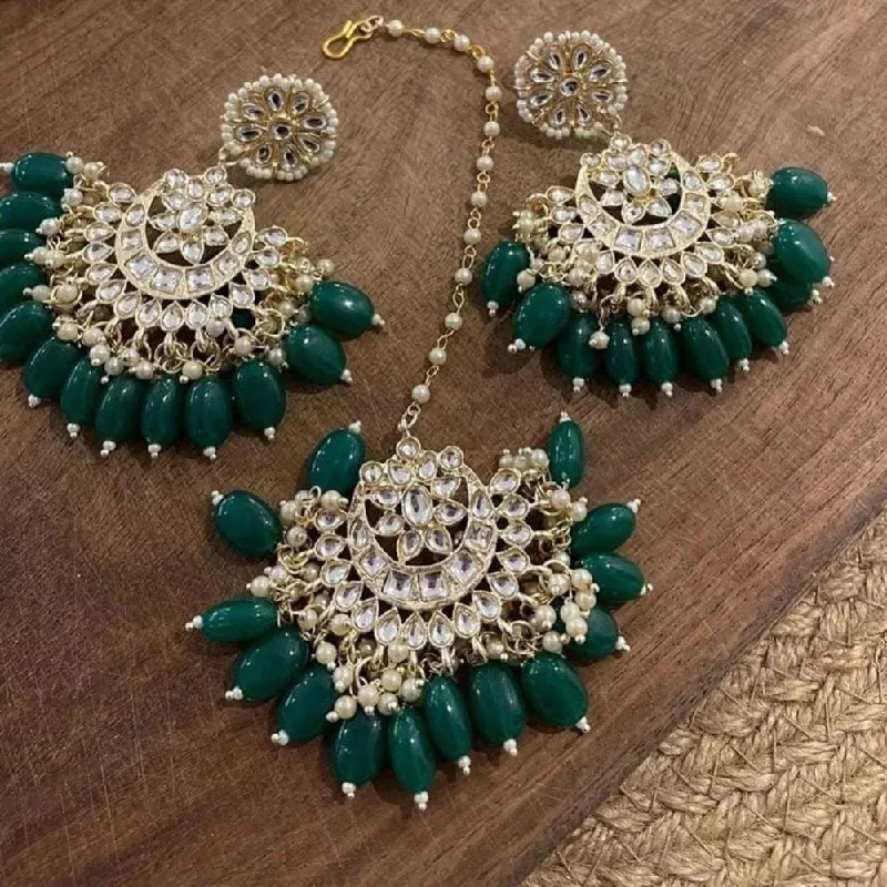 Contemporary Drop Earrings for Fashion -India Art Gold Plated Dangler Earrings With Maangtikka