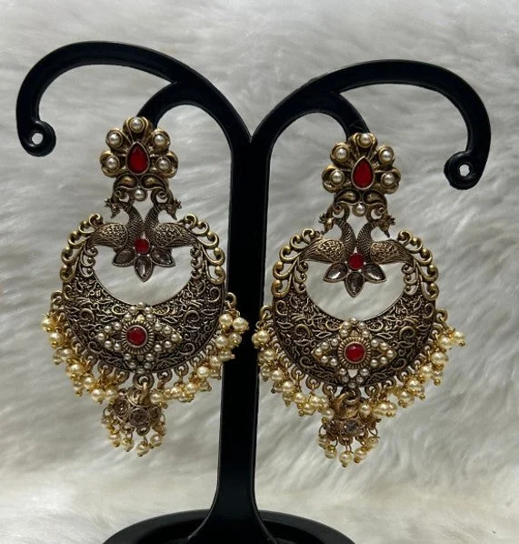 Clip On Drop Earrings for Non Pierced -Infinity Jewels Gold Plated Pota Stone Dangler Earrings