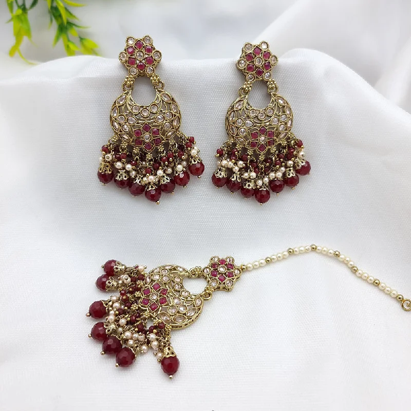 Round Drop Earrings for Classic -JCM Gold Plated Crystal Stone Dangler Earrings With Maangtikka