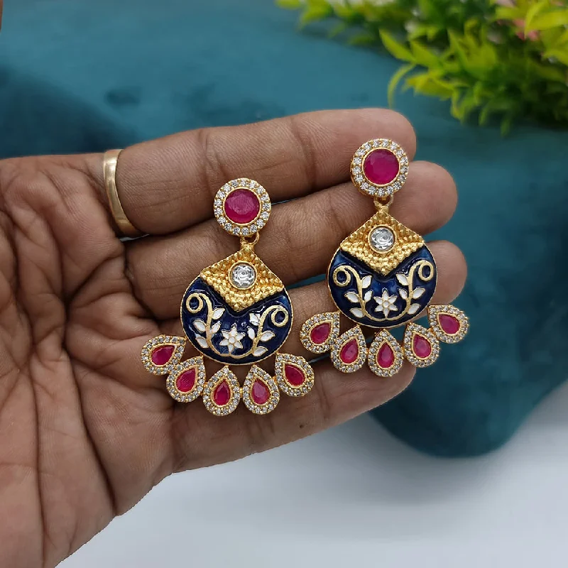 Drop Earrings with Vine Designs -JCM Gold Plated Kundan Stone Dangler Earrings