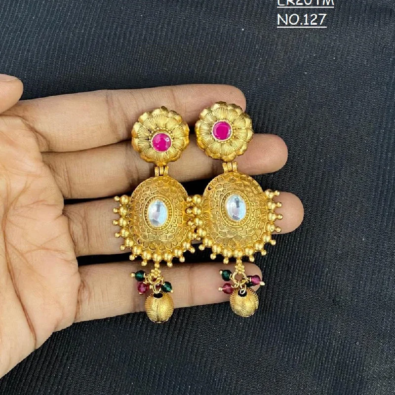 Studded Drop Earrings with Gemstones -Kala Creation Gold Plated Dangler Earrings