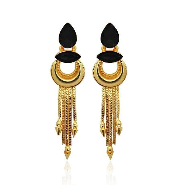 Push Back Drop Earrings for Convenience -Kriaa Black Resin Stone Gold Plated Dangler Earrings - 1313106D