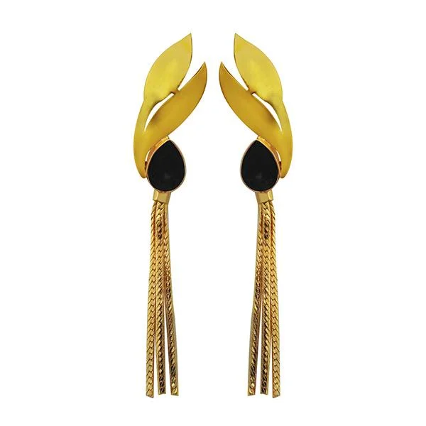 Gemstone and Diamond Drop Earrings for Opulence -Kriaa Black Resin Stone Gold Plated Dangler Earrings - 1313107C