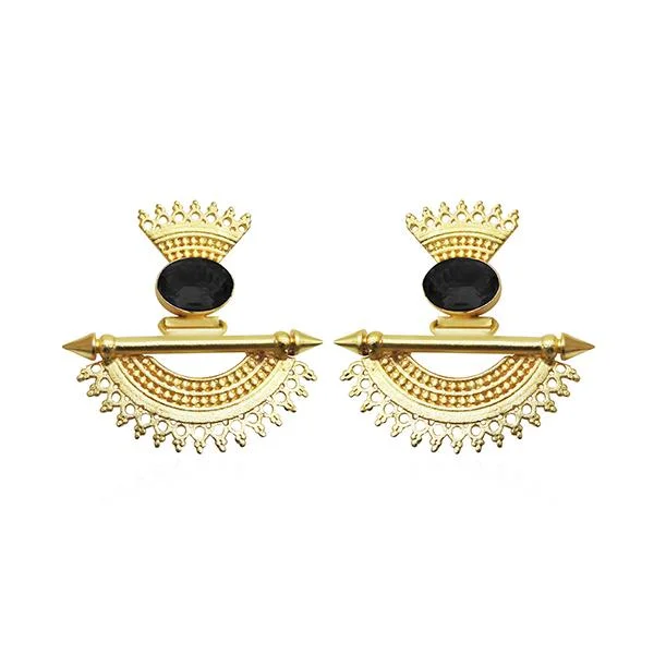 Lead Free Drop Earrings for Health -Kriaa Black Stone Gold Plated Dangler Earrings - 1313105B