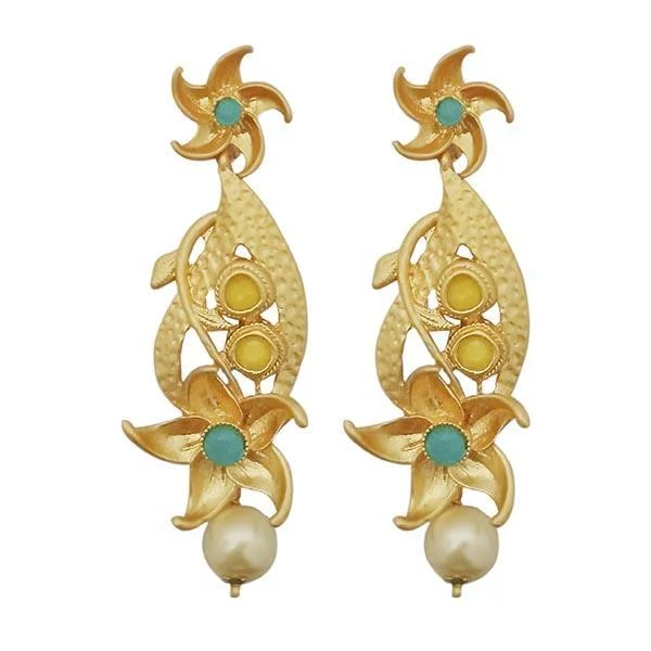 Drop Earrings for Everyday Glamour -Kriaa Blue Austrian Stone Pearl Drop Gold Plated Dangler Earrings - 1313116D