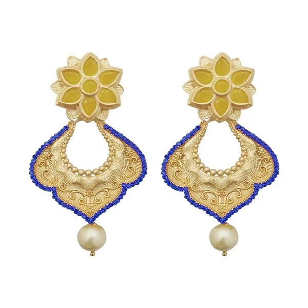 Drop Earrings for Shopping Trip -Kriaa Blue Austrian Stone Pearl Drop Gold Plated Dangler Earrings - 1313117A