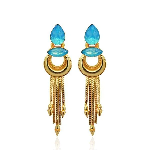 Screw Back Drop Earrings for Security -Kriaa Blue Crystal Stone Gold Plated Dangler Earrings - 1313106C