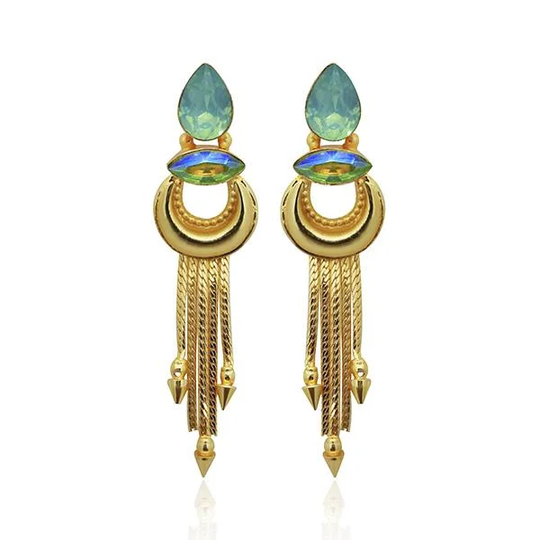 Studded Drop Earrings with Gemstones -Kriaa Blue Crystal Stone Gold Plated Dangler Earrings - 1313106F