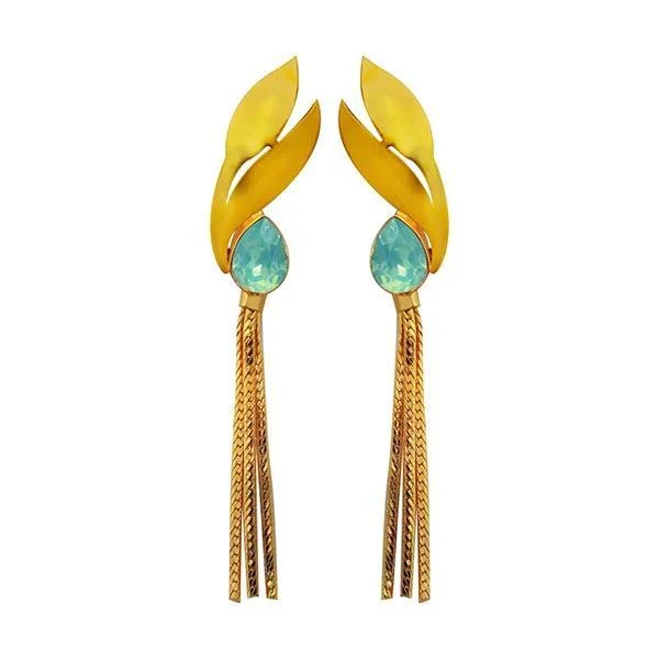 Drop Earrings with Filigree Work -Kriaa Blue Crystal Stone Gold Plated Dangler Earrings - 1313107D